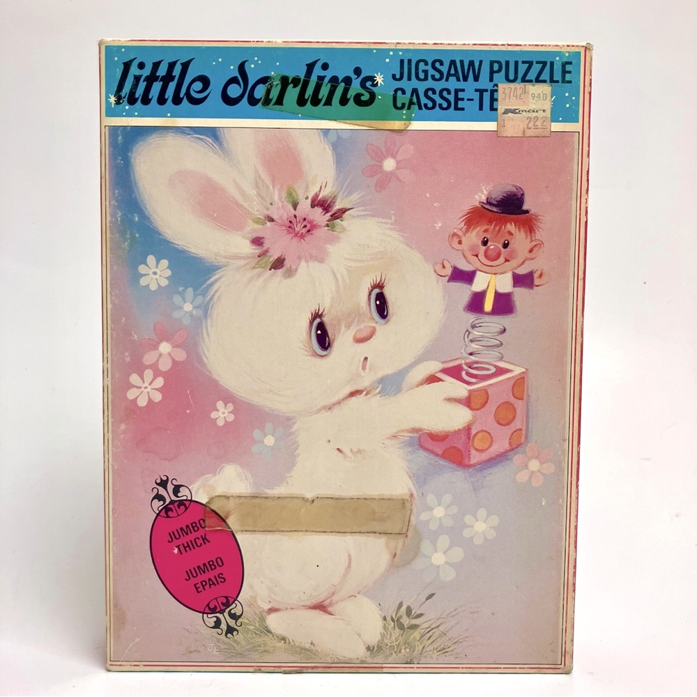 Vintage 70s Puzzle Made in Canada COMPLETE Little Darlins Cute Bunny 1970